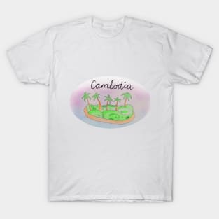 Cambodia watercolor Island travel, beach, sea and palm trees. Holidays and vacation, summer and relaxation T-Shirt